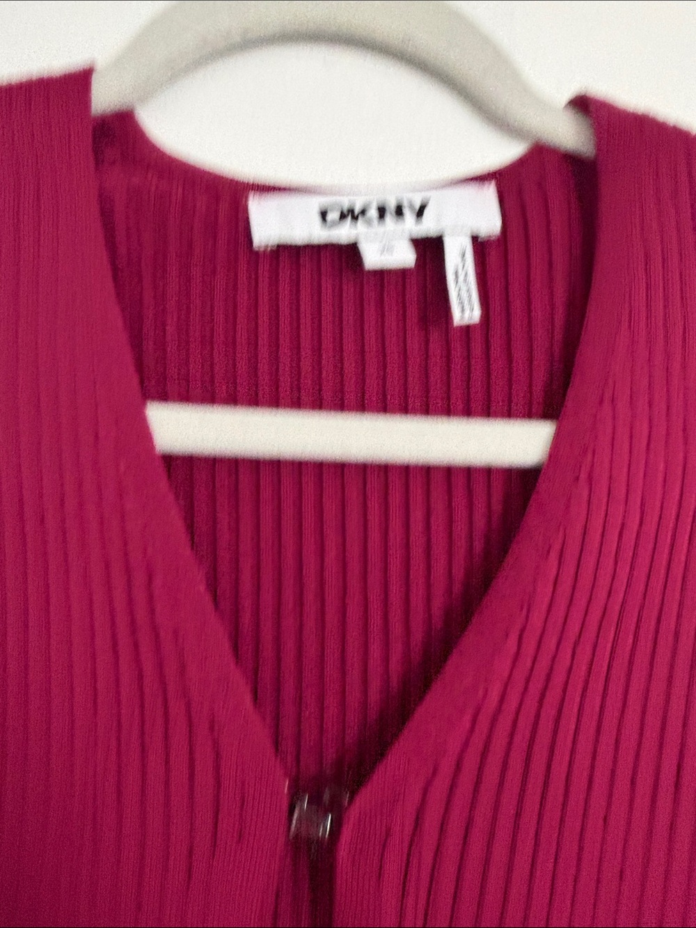 DKNY Short Sleeve Ribbed Zip-Front Top - Raspberry - Picture 3 of 12